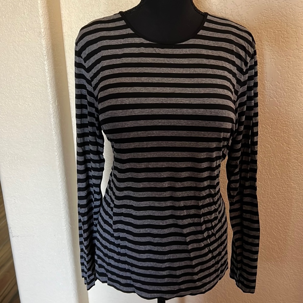 Chico’s, sz2, medium, long sleeved, tunic length Rayon/Spandex crew neck t shirt